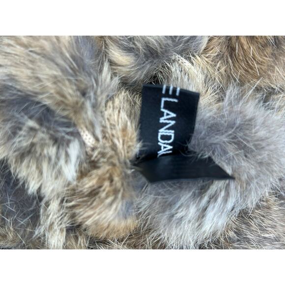 Vintage Adrienne Landau Rabbit fur neck scarf NWOT Brown Snood PomPom Infinity - Picture 8 of 9